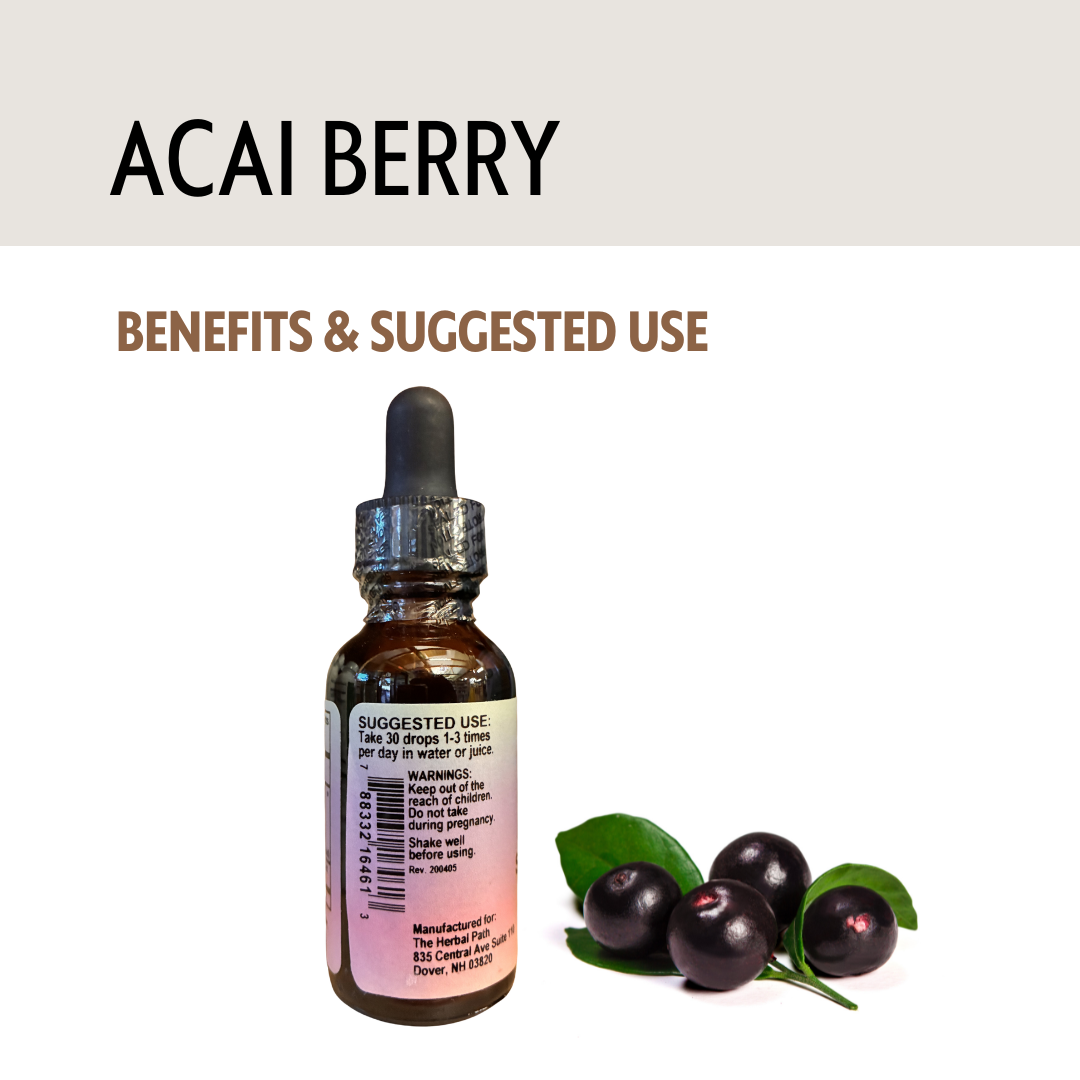 Bottle of acai berry tincture with acae berries on a white background