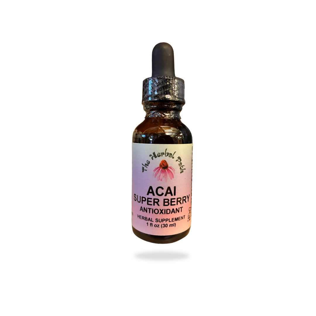Bottle of Acai Super Berry supplement on a white background