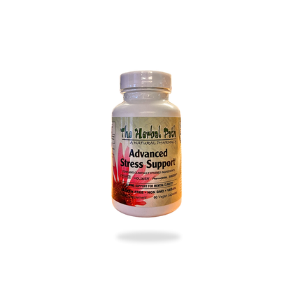Bottle of 'Advanced Stress Support' by The Herbal Path on a white background