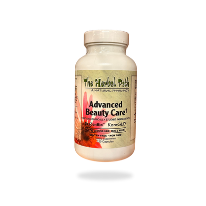 Bottle of 'Advanced Beauty Care' supplement from The Herbal Path containing 120 capsules.
