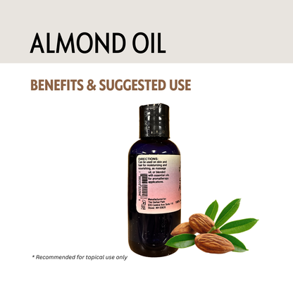 100% pure sweet almond oil by The Herbal Path Vitality Works. 4 ounces. Directions for use and barcode.