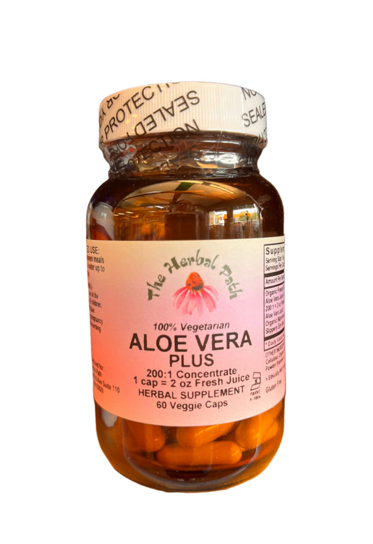 Digestion: Bottle of Aloe Vera Plus supplement by VW.