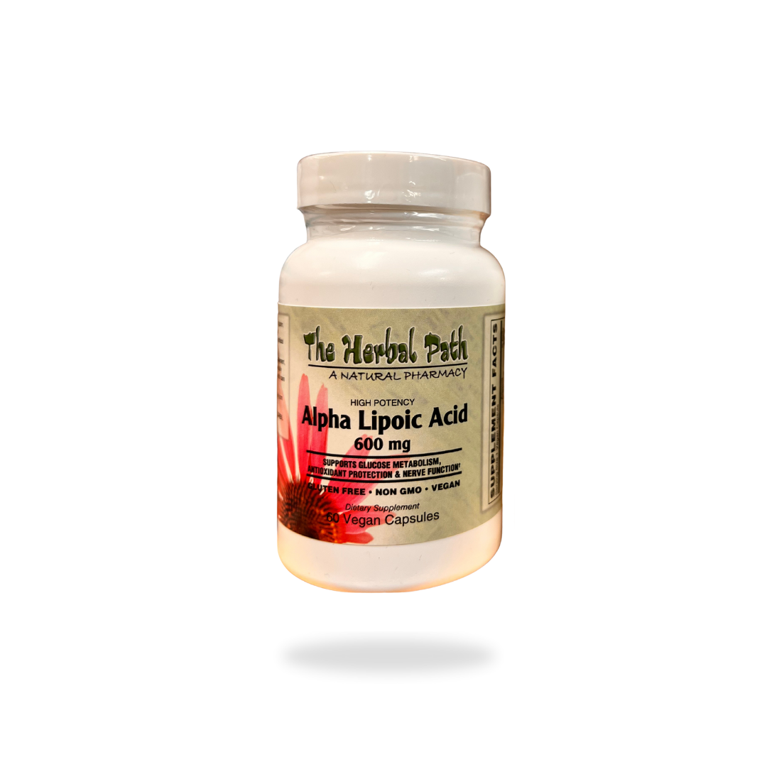 Bottle of Alpha Lipoic Acid supplement from The Herbal Path.