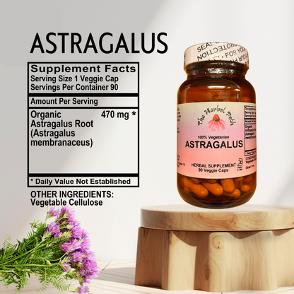 Astragalus supplement bottle with label and supplement facts.
