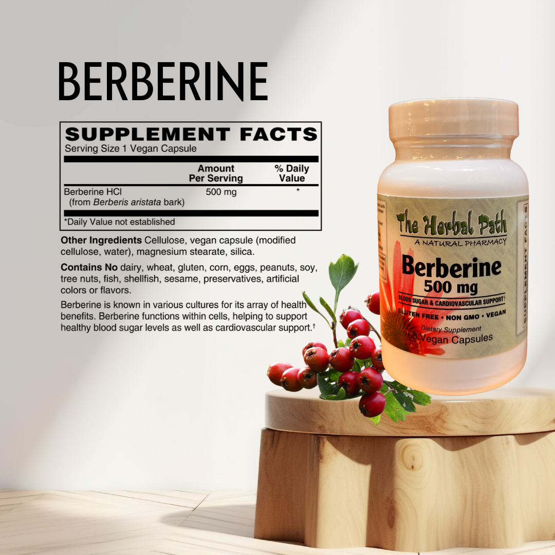 Berberine supplement bottle with label and supplement facts.