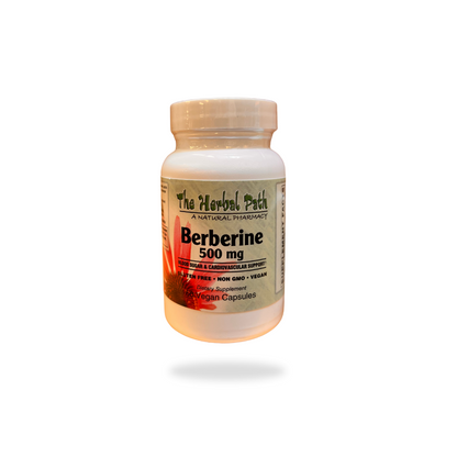 Supplement bottle labeled 'Berberine 500 mg' by 'The Herbal Path' 