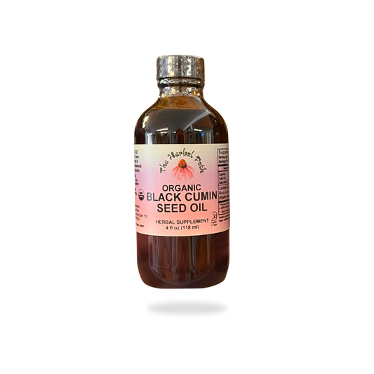 Bottle of 4 fl oz of organic black cumin seed oil by The Herbal Path.