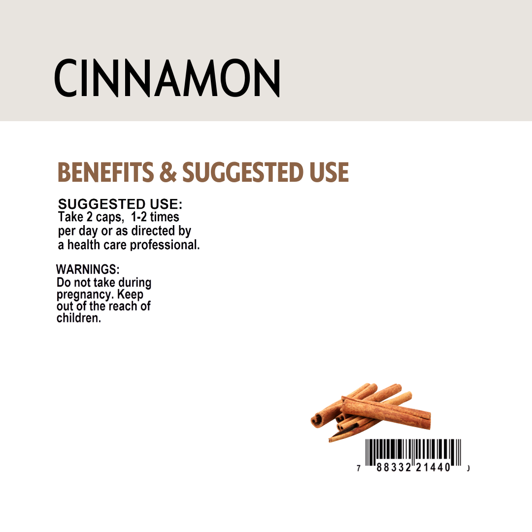Cinnamon sticks with text on a white background.