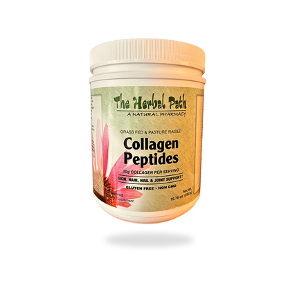 Container of The Herbal Path Collagen Peptides on a white background