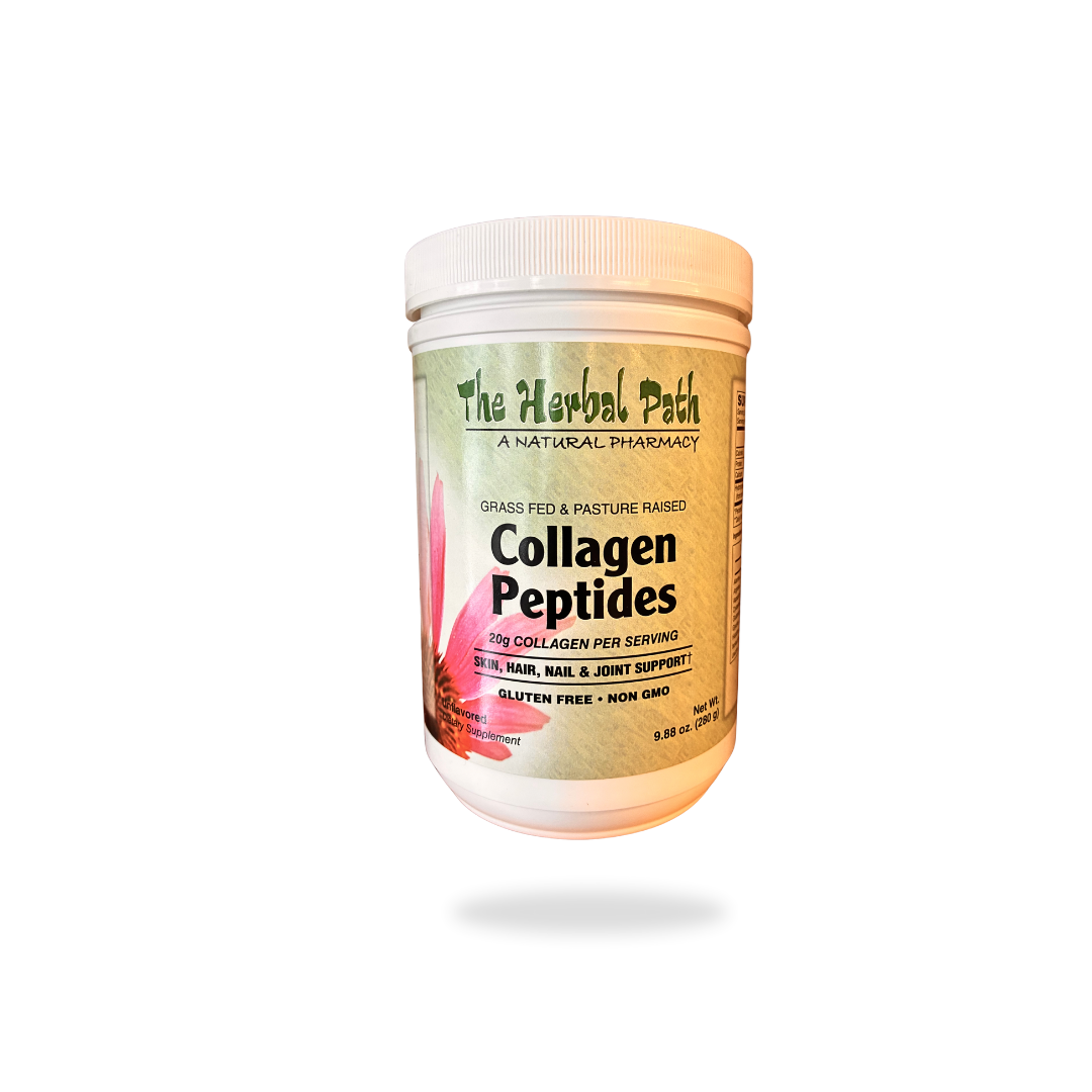 Container of Collagen Peptides from The Herbal Path on a white background