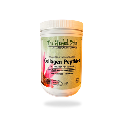 Container of The Herbal Path Collagen Peptides on a white background