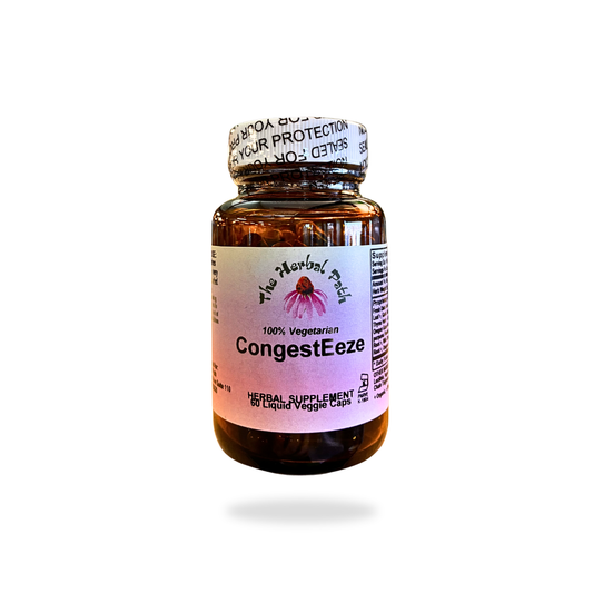 Bottle of CongestEze herbal supplement with a label on a white background