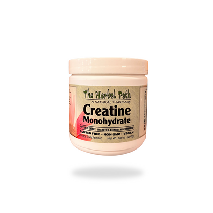 Jar of Creatine Monohydrate supplement from The Herbal Path.