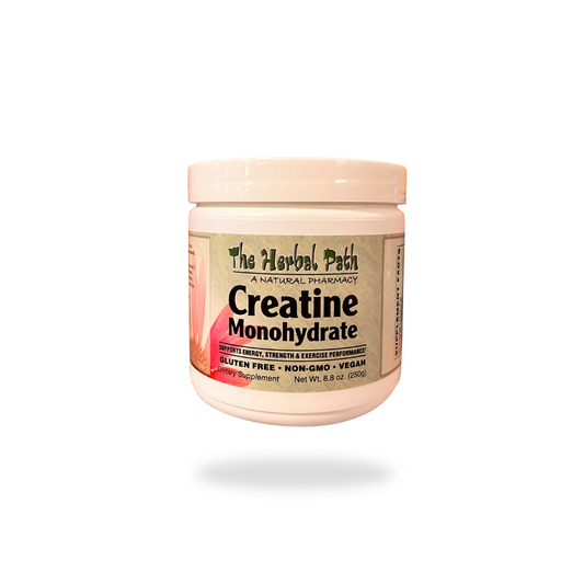 Jar of Creatine Monohydrate supplement from The Herbal Path.