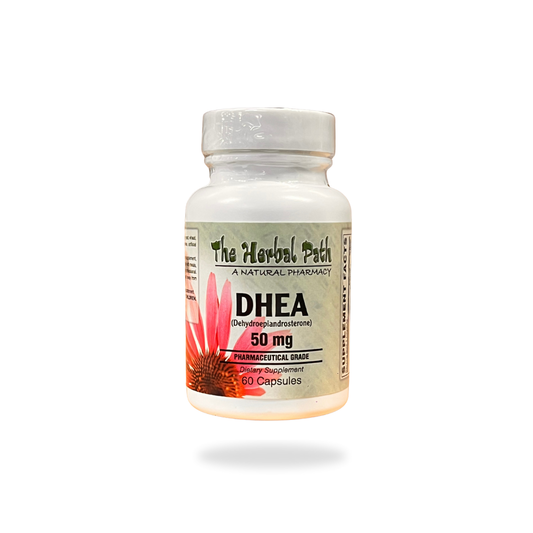 Bottle of DHEA supplement from The Herbal Path.