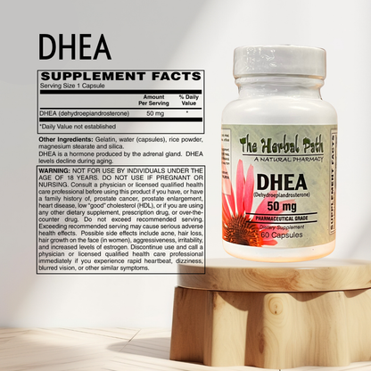 DHEA supplement bottle with label and supplement facts.