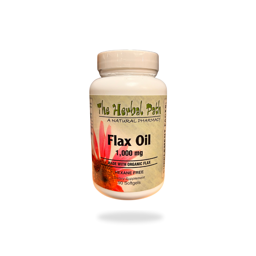 Flax oil supplement bottle from The Herbal Path.