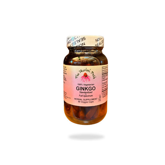 Supplement bottle labeled 'Ginkgo' on a white background.