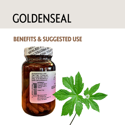 Goldenseal bottle with a leaf on a white background