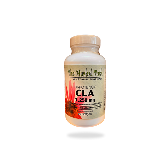 Bottle of The Herbal Patch Hi-Potency CLA supplement on a white background