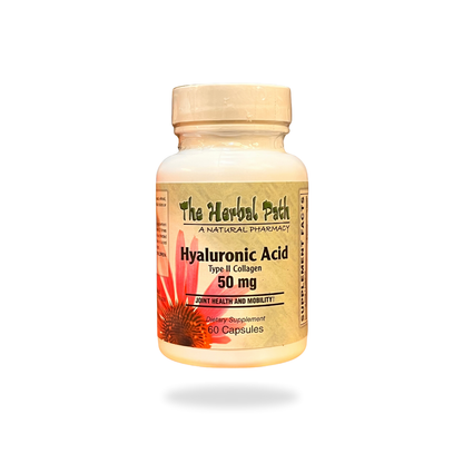 Supplement bottle labeled 'Hyaluronic Acid' by 'The Herbal Path' on a white background.