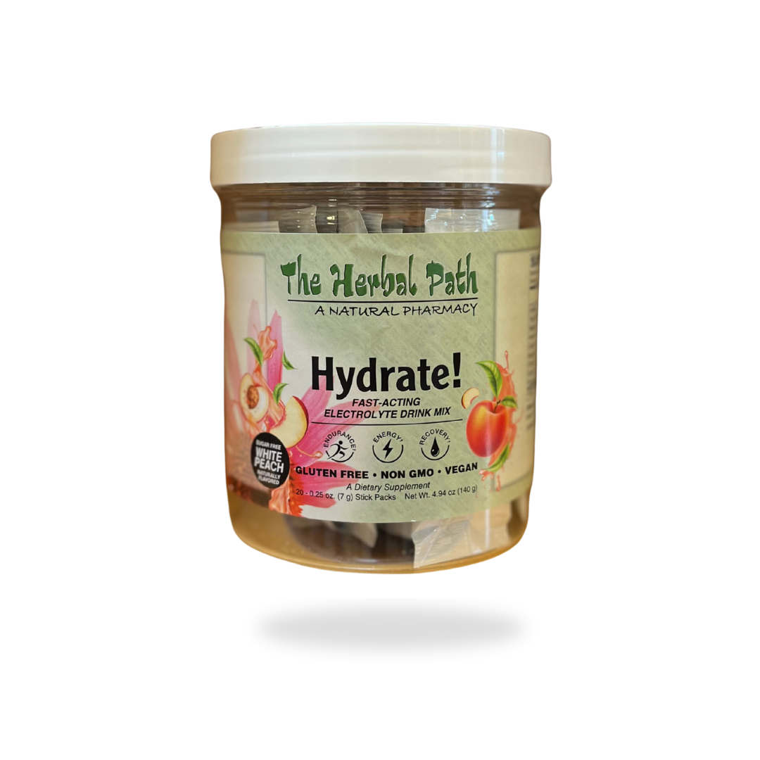 Jar of 'Hydrate!' drink mix from The Herbal Path on a white background