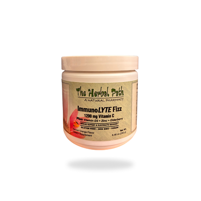 Jar of 'Immunolyte Fizz' by The Herbal Path on a white background