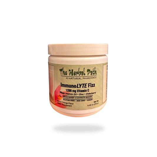Jar of 'Immunolyte Fizz' by The Herbal Path on a white background