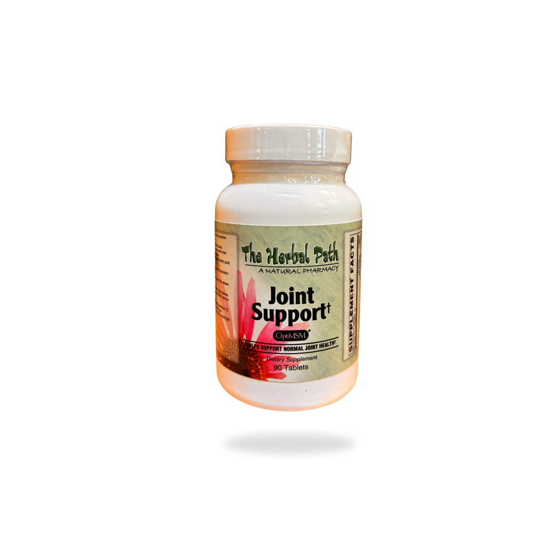 Bottle of 'Joint Support' supplement from 'The Herbal Path' on a white background.