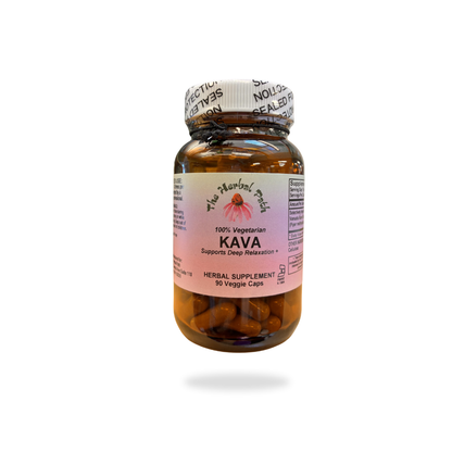 Bottle of Kava supplement with label on a white background