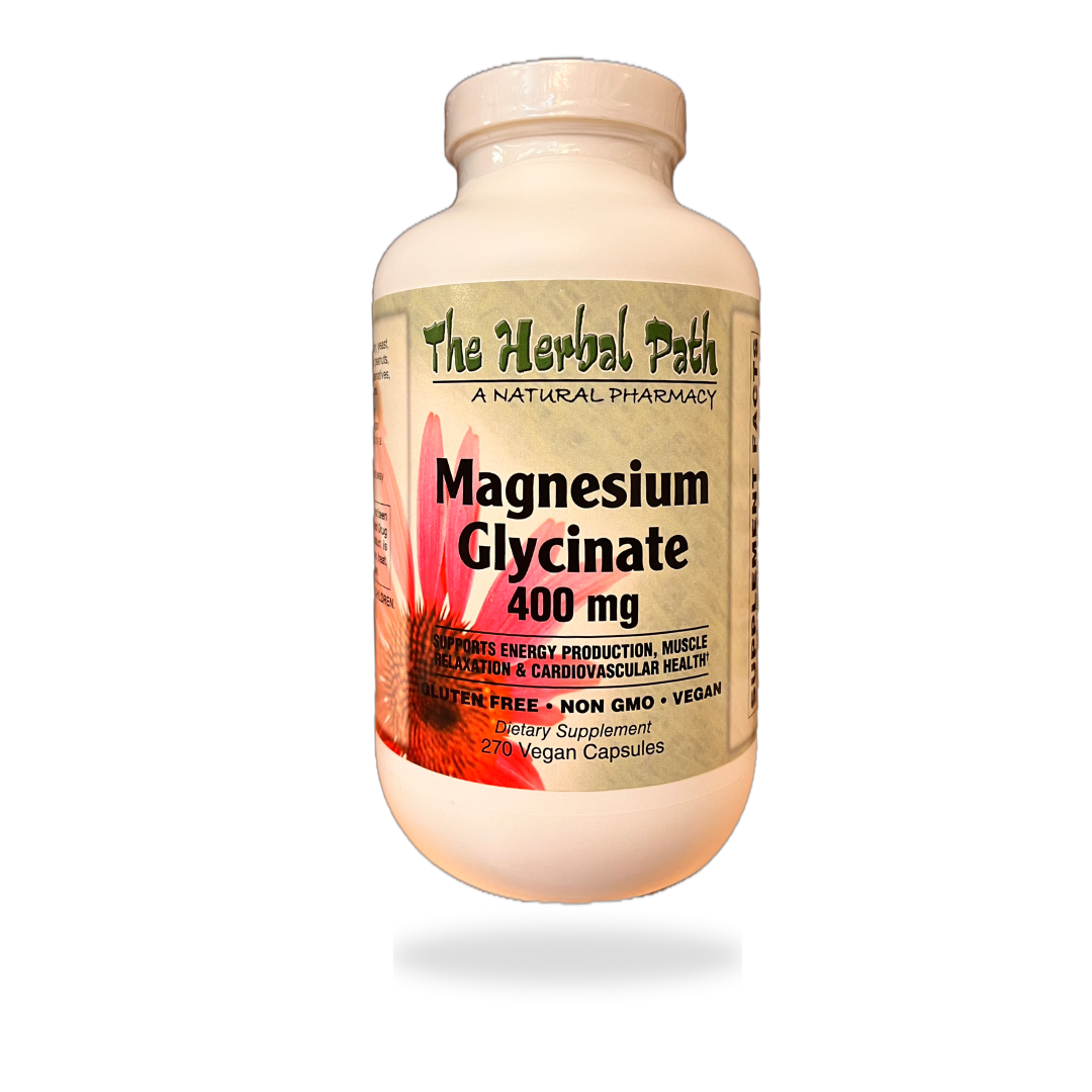 Bottle of Magnesium Glycinate supplement from The Herbal Path.