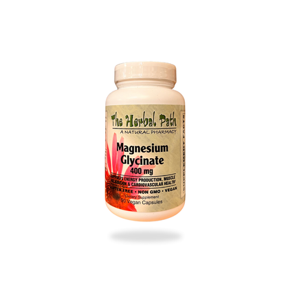 Vitamin supplement bottle labeled 'Magnesium Glycinate' by 'The Herbal Path' on a white background.