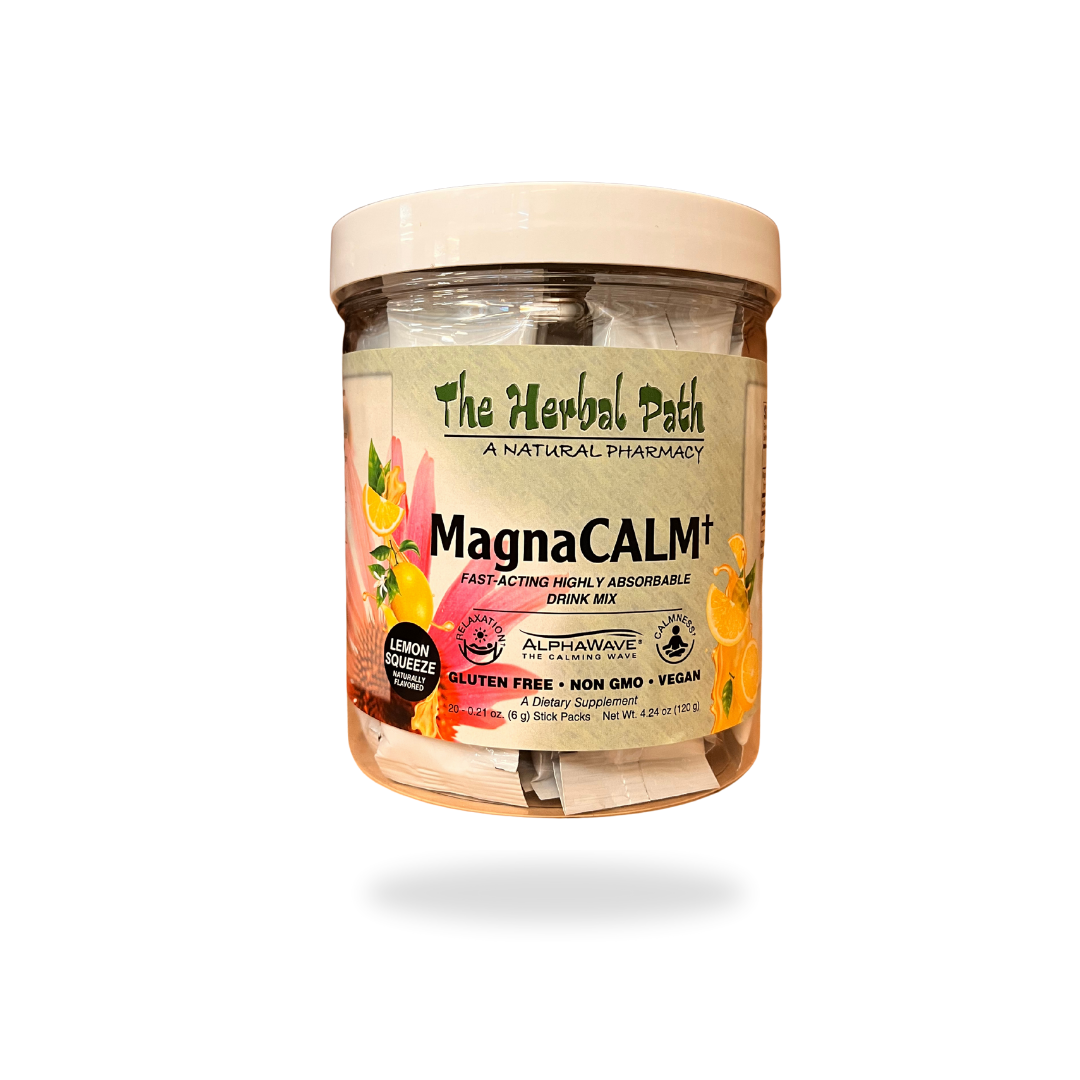 Jar of MagnaCALM+ drink mix from The Herbal Path.