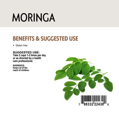 Moringa leaf image with text on a white background