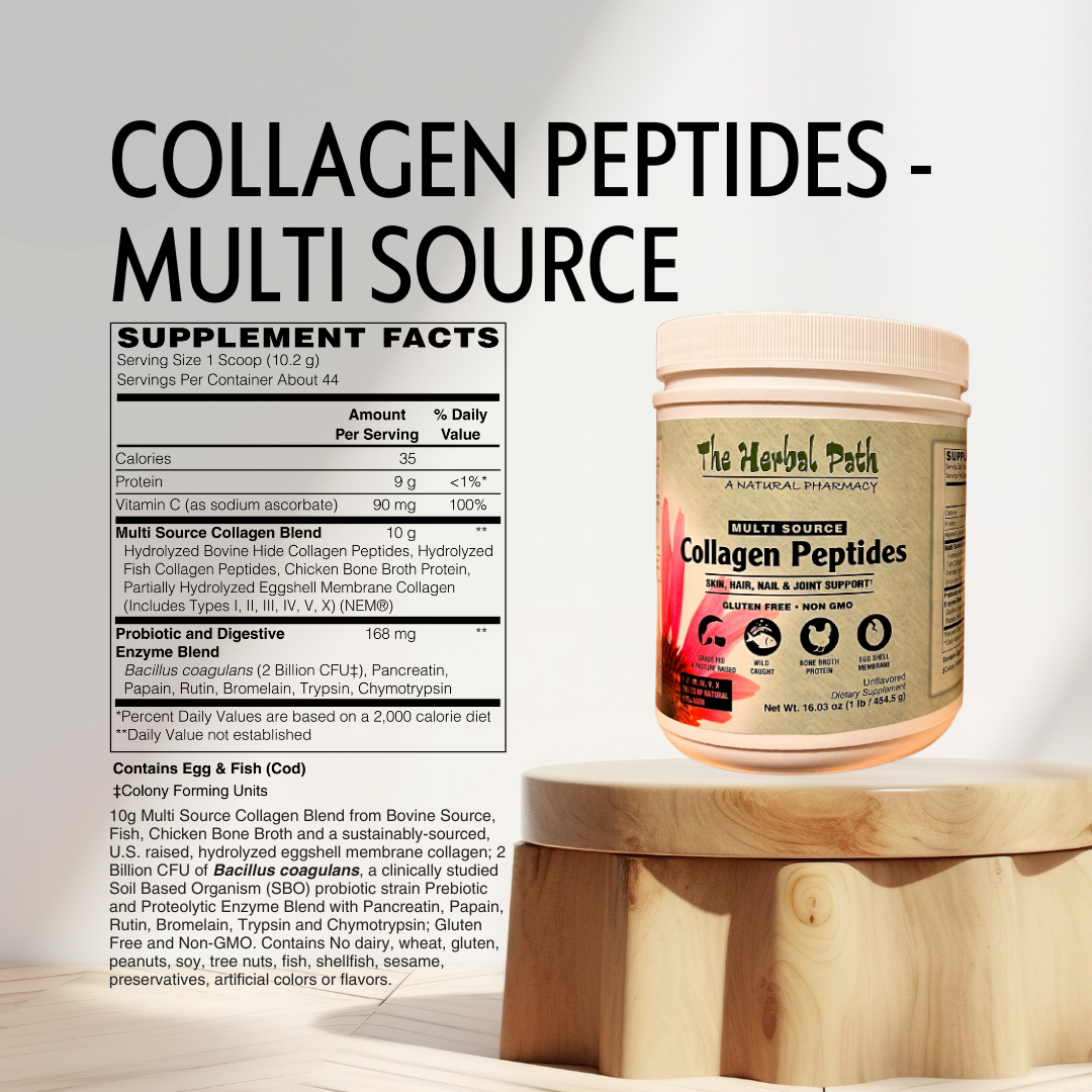 Collagen peptides supplement with label and facts on a light background
