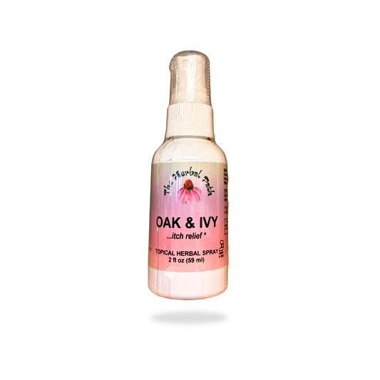 Spray bottle labeled 'Oak & Ivy' on a white background
