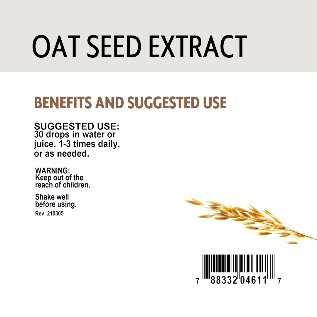Label for oat seed extract with text and a barcode on a white background