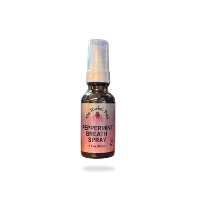 Peppermint breath spray bottle by The Herbal Path.