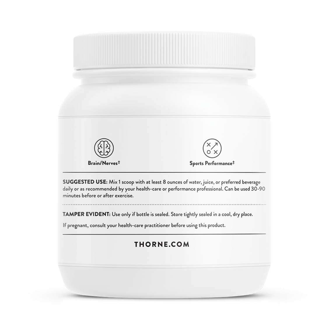 White supplement container with label on a white background