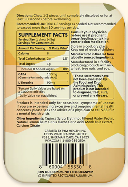 Supplement fact label backing shown with black text and a barcode.