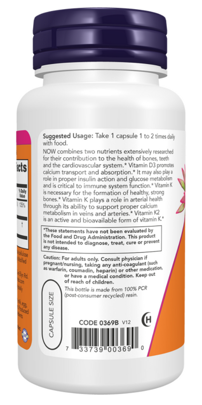 Back view of a white supplement bottle with a dark blue cap, showing the product's usage, caution, and barcode information.
