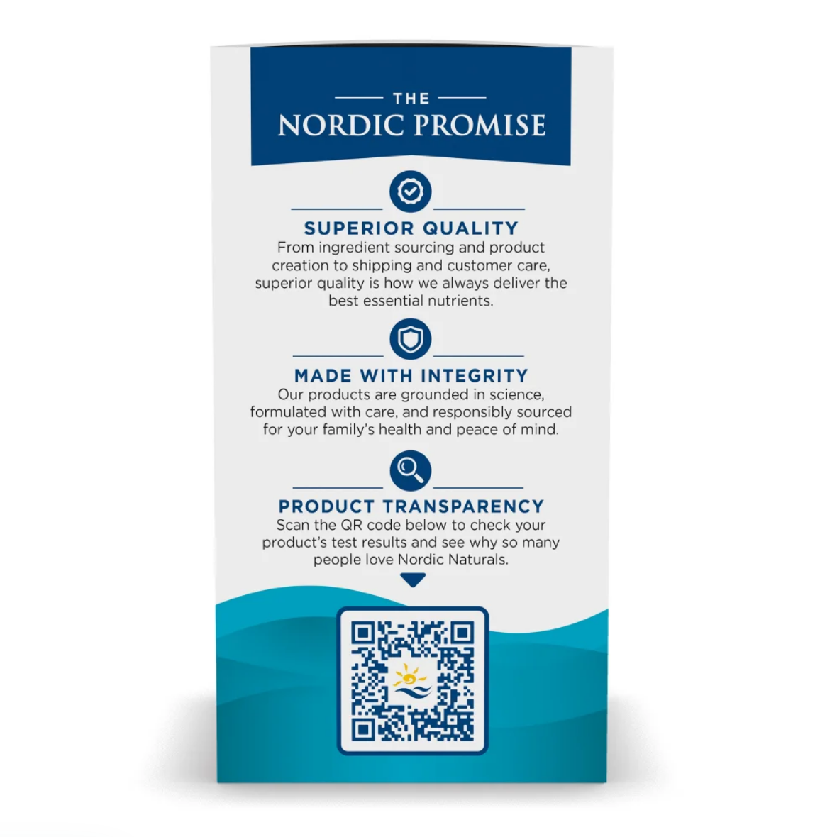 Nordic Promise product packaging with text about quality, integrity, and product transparency.