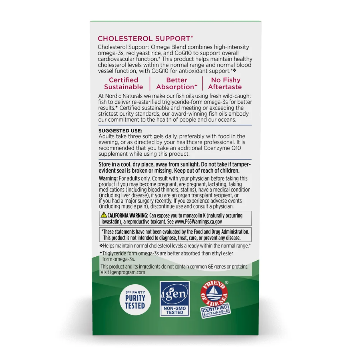 Nordic Naturals Omega Blend cholesterol support supplement label on a white background