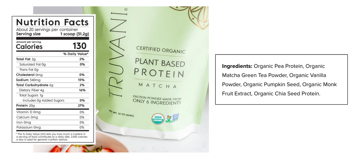 Truvani Organic Plant Based Protein Powder (Matcha)