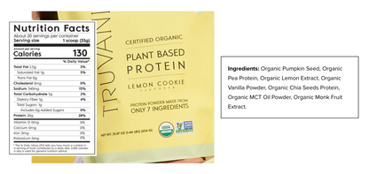 Truvani Organic Plant Based Protein Powder (Lemon Cookie)