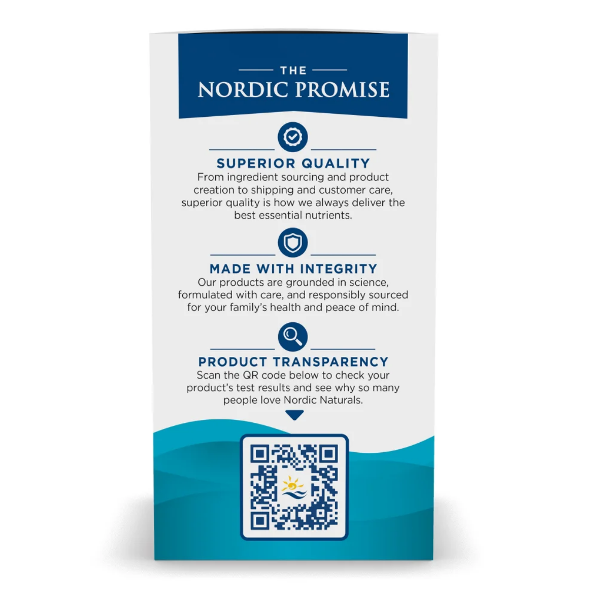 Nordic Promise product packaging with text and QR code on a white background