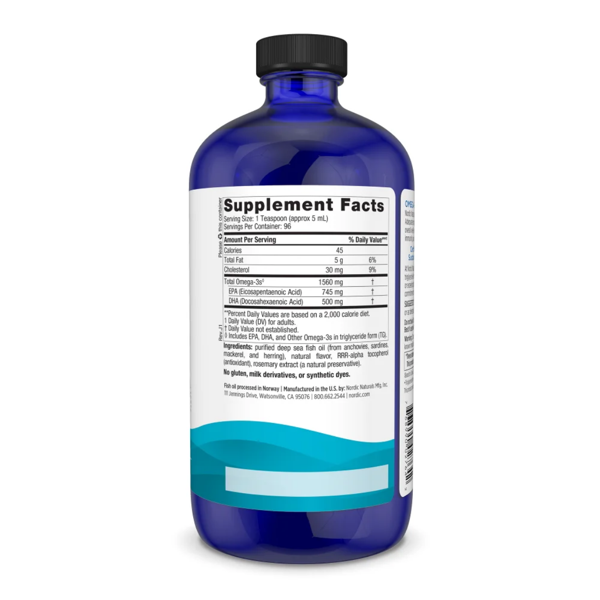 Blue supplement bottle with a label showing 'Supplement Facts' on a white background