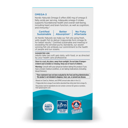 Nordic Naturals Omega-3 supplement label on a white background