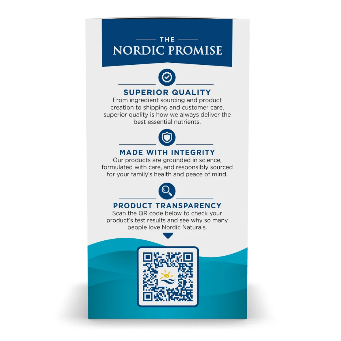 Nordic Promise product packaging with text and QR code on a white background