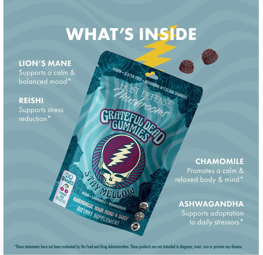 Host Defense Mushrooms Grateful Dead Gummies Stay Mellow (Cherry)